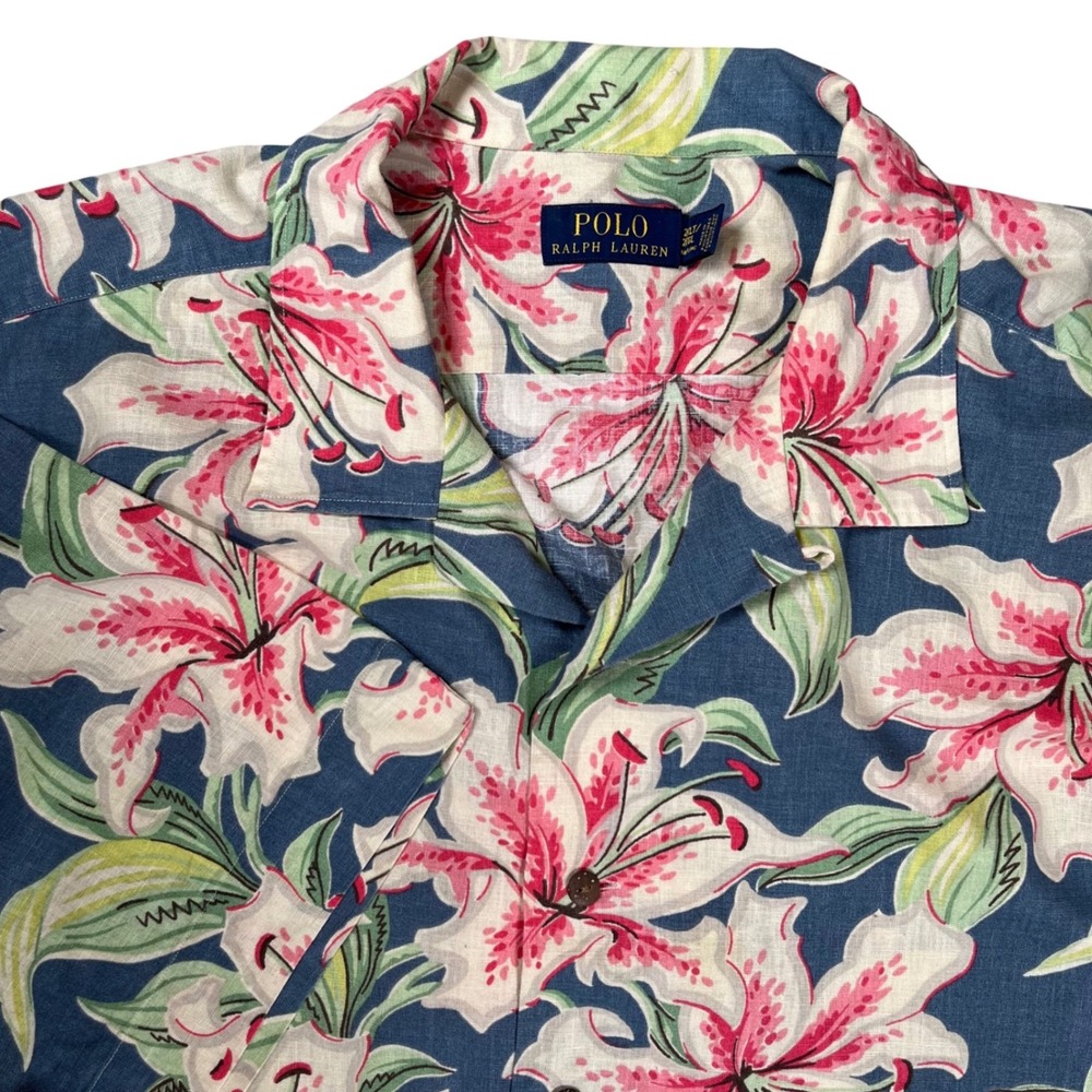 Polo Ralph Lauren Button Up Men 2XLT Floral Linen Blend Camp Shirt Preppy Summer